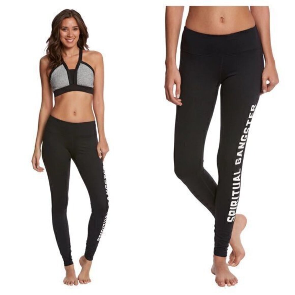 Spiritual Gangster Black Leggings with White Side Logo